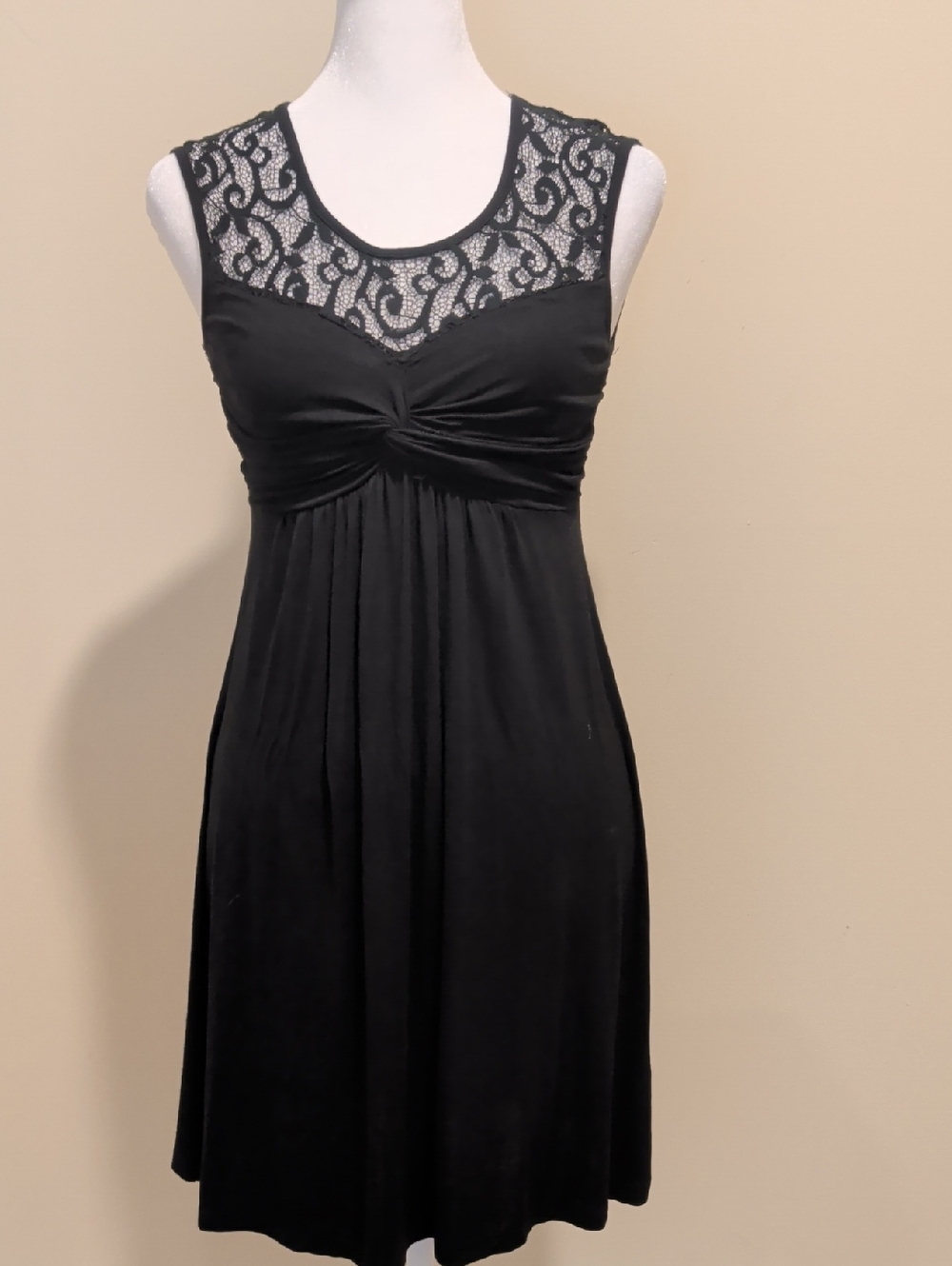 Yag Couture Black Lace-Yoke Sleeveless Mini Dress